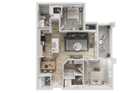Floor plan for 2 beds, 2 baths, 1285 sqft